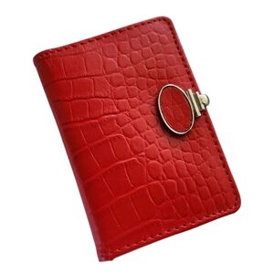 Cara Mia Red Embossed Leather Credit Business Card Holder 4.25" X 3"